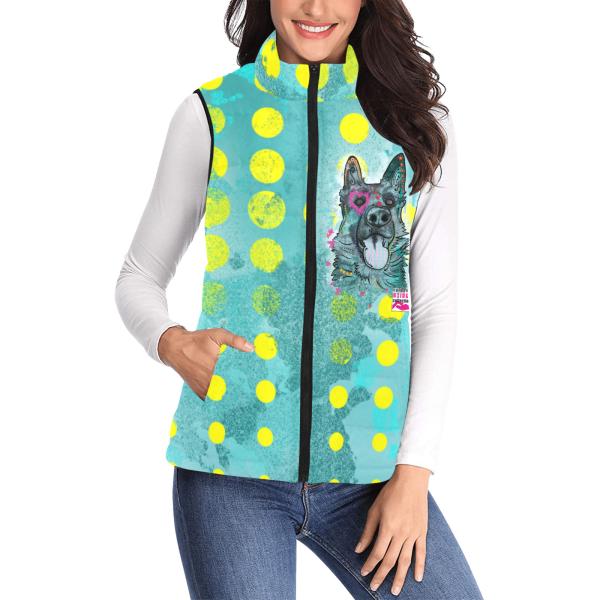 Weste mit Hundemotiv Eddy - 100 % Polyester, Wattiertes Futter, Ärmellos, bunt, Hundemotiv, Deutscher Schäferhund, Mischling, Mix